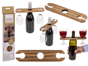 Dřevěný stojan na víno a sklenice