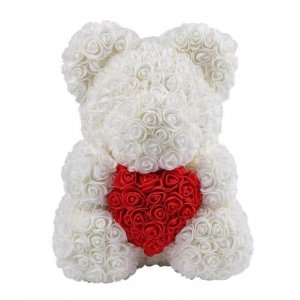 Medvídek z růží - bílý 40 cm