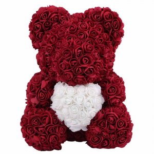 Medvídek z růží - tmavě červený 40 cm