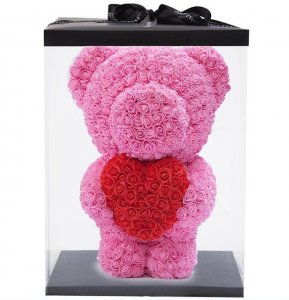 Medvídek z růží - Růžový se srdcem 40 cm