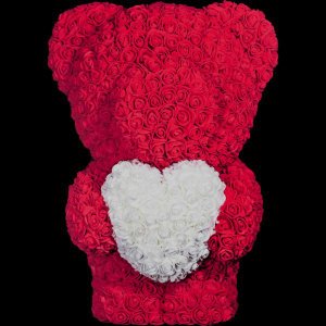 Medvídek z růží - bordó se srdcem 40 cm