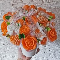 Mýdlová kytice XXL - Oranžová, bíla