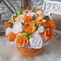 Originální mýdlová kytice - Oranžová, bíla
