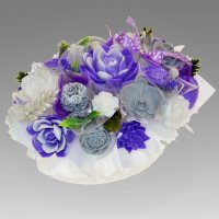 Luxusní mýdlová kytice - fialovo, šedo, bílá