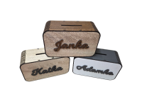 Dřevěná 3D pokladnička se jménem nebo nápisem