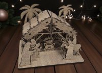 Vyřezávaný dřevěný betlém se stříškou