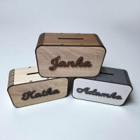 Dřevěná 3D pokladnička se jménem nebo nápisem