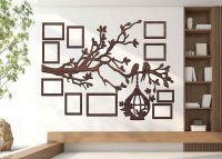 Dřevěný fotorámeček na zeď – Rodinný strom s ptáčky