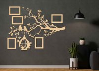 Dřevěný fotorámeček na zeď – Rodinný strom s ptáčky