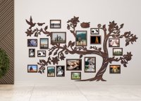 Dřevěný fotorámeček na zeď – Rodinný strom s ptáčky