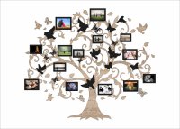 Dřevěný fotorámeček na zeď – Rodinný strom s ptáčky a motýly