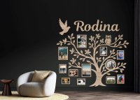 Dřevěný fotorámeček na zeď – Rodinný strom s nápisem