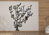 Dřevěný fotorámeček na zeď – Rodinný strom s ptáčky