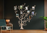 Dřevěný fotorámeček na zeď – Rodinný strom s ptáčky