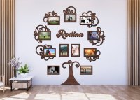 Dřevěný fotorámeček na zeď – Rodinný strom s nápisem