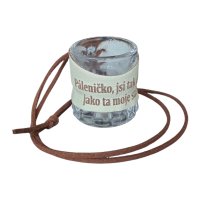 Skleněný panák s koženým obalem – Páleničko, jsi tak dobrá jako ta moje stará