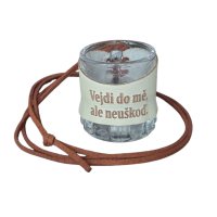 Skleněný panák s koženým obalem – Vejdi do mě, ale neuškoď