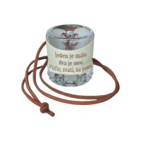 Skleněný panák s koženým obalem – Řidič bez rumu nemá rozumu