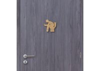 Dřevěná tabulka na WC - muž s mobilem