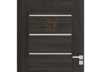 Dřevěná tabulka na WC - muž s mobilem