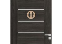 Dřevěná tabulka na WC - kulaté označení žena a muž