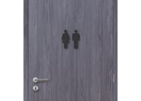 Dřevěná tabulka na WC - žena a muž symbol