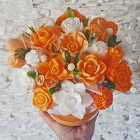 Originální mýdlová kytice - Oranžová, bíla