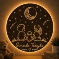 Dětská lampa na zeď se jmény – Sourozenci pod hvězdnou oblohou
