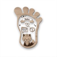Dřevěná tabulka narození dítěte - Otisk nožičky se zvířátkem