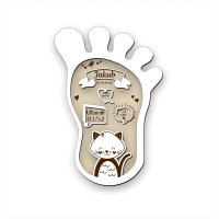 Dřevěná tabulka narození dítěte - Otisk nožičky se zvířátkem