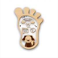 Dřevěná tabulka narození dítěte - Otisk nožičky se zvířátkem