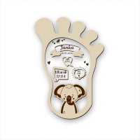 Dřevěná tabulka narození dítěte - Otisk nožičky se zvířátkem