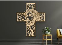 Dřevěný obraz na zeď - Ježíš s trnovou korunou v kříži