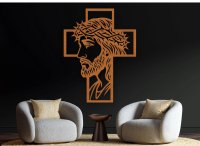 Dřevěný obraz na zeď - Ježíš na kříži profil dřevo