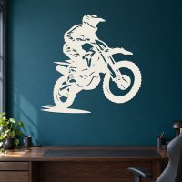 Dřevěný obraz na zeď – Motokrosový jezdec z boku