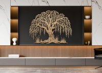 Dřevěný obraz Strom života - Elegantní vrba na zeď