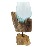 Tavené sklo na dřevě - Svícen