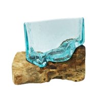 Tavené sklo na dřevě - 2 x Velká čtvercová mísa