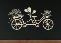 Dřevěný svatební obraz – Zamilované kolo s květinami