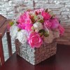 Mýdlová kytice - Ružová v čtvercovém květináči