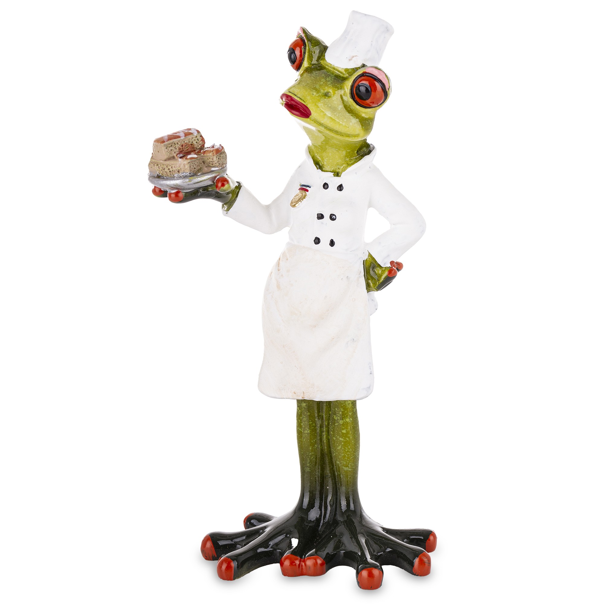 Keramická žabka – elegantní kuchařka s dortem